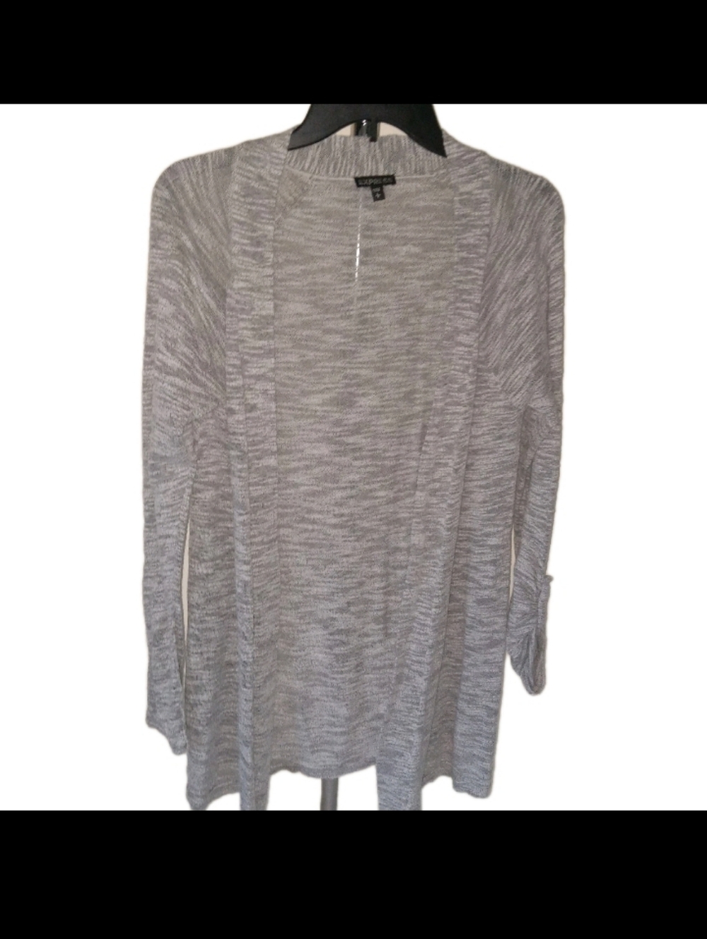 Express Gray/White Marled Semi Sheer Lightweight Open Cardigan Sweater M/L